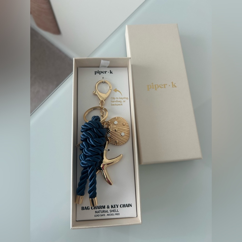 Viral Piper K Coastal Beach Shell Gold and Blue Bag Charm & Key Chain